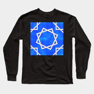 Octagrams on Blue Clouds Pattern Long Sleeve T-Shirt